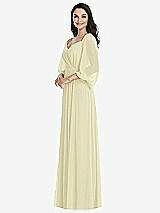 Front View Thumbnail - Butter Yellow Off-the-Shoulder Puff Sleeve Maxi Dress with Front Slit