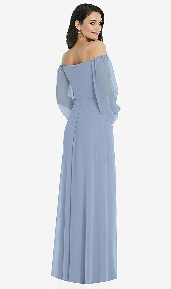 Back View - Cloudy Off-the-Shoulder Puff Sleeve Maxi Dress with Front Slit
