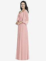 Front View Thumbnail - Rose Off-the-Shoulder Puff Sleeve Maxi Dress with Front Slit