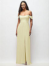Front View Thumbnail - Butter Yellow Off-the-Shoulder Basque Neck Maxi Dress with Flounce Sleeves