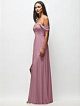 Side View Thumbnail - Dusty Pink Off-the-Shoulder Basque Neck Maxi Dress with Flounce Sleeves