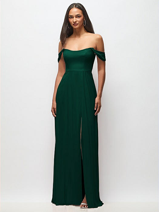 Off-the-Shoulder Basque Neck Maxi Dress with Flounce Sleeves