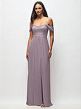 Front View Thumbnail - Lilac Dusk Off-the-Shoulder Basque Neck Maxi Dress with Flounce Sleeves