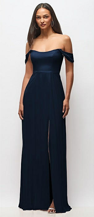 Off-the-Shoulder Basque Neck Maxi Dress with Flounce Sleeves