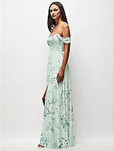 Side View Thumbnail - Mint Green Floral Off-the-Shoulder Basque Neck Maxi Dress with Flounce Sleeves