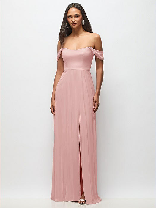 Off-the-Shoulder Basque Neck Maxi Dress with Flounce Sleeves