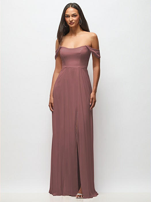 Off-the-Shoulder Basque Neck Maxi Dress with Flounce Sleeves