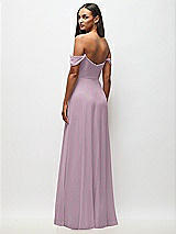 Rear View Thumbnail - Suede Rose Off-the-Shoulder Basque Neck Maxi Dress with Flounce Sleeves