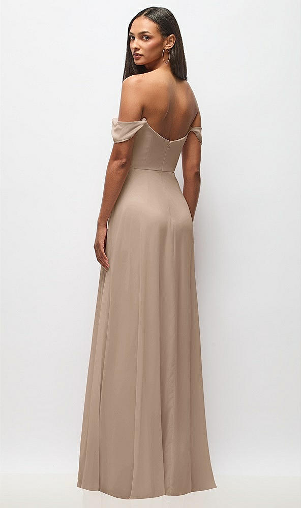 Back View - Topaz Off-the-Shoulder Basque Neck Maxi Dress with Flounce Sleeves