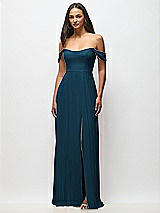 Front View Thumbnail - Atlantic Blue Off-the-Shoulder Basque Neck Maxi Dress with Flounce Sleeves