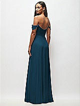 Rear View Thumbnail - Atlantic Blue Off-the-Shoulder Basque Neck Maxi Dress with Flounce Sleeves