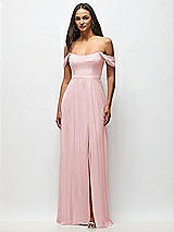 Front View Thumbnail - Ballet Pink Off-the-Shoulder Basque Neck Maxi Dress with Flounce Sleeves