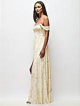Side View Thumbnail - Butter Yellow Floral Off-the-Shoulder Basque Neck Maxi Dress with Flounce Sleeves