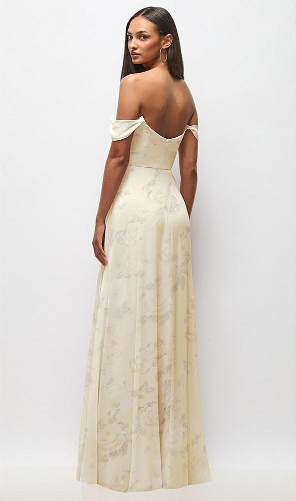 Back View - Butter Yellow Floral Off-the-Shoulder Basque Neck Maxi Dress with Flounce Sleeves