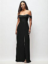 Front View Thumbnail - Black Off-the-Shoulder Basque Neck Maxi Dress with Flounce Sleeves