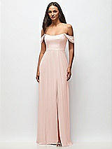 Front View Thumbnail - Blush Off-the-Shoulder Basque Neck Maxi Dress with Flounce Sleeves