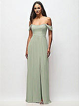 Front View Thumbnail - Celadon Off-the-Shoulder Basque Neck Maxi Dress with Flounce Sleeves