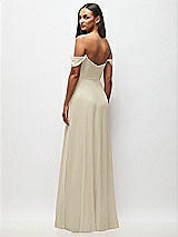 Rear View Thumbnail - Champagne Off-the-Shoulder Basque Neck Maxi Dress with Flounce Sleeves