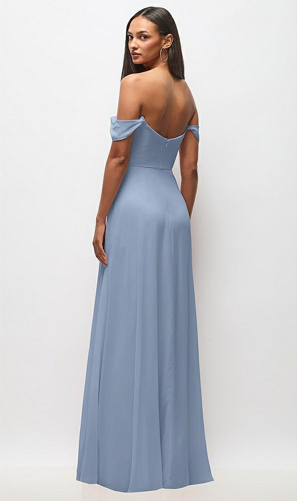 Back View - Cloudy Off-the-Shoulder Basque Neck Maxi Dress with Flounce Sleeves