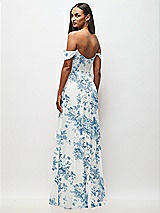 Rear View Thumbnail - Cottage Rose Dusk Blue Off-the-Shoulder Basque Neck Maxi Dress with Flounce Sleeves