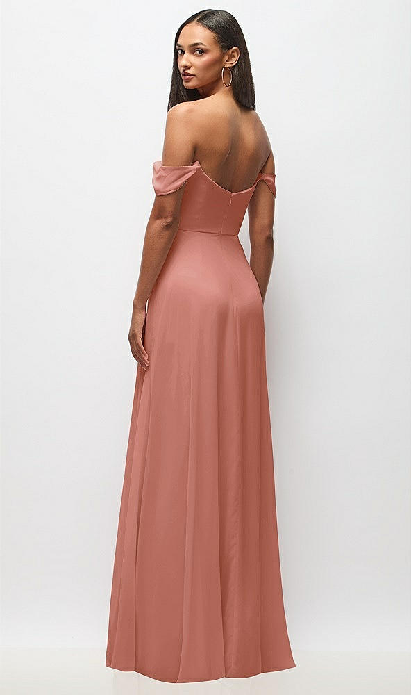 Back View - Desert Rose Off-the-Shoulder Basque Neck Maxi Dress with Flounce Sleeves