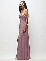 Side View Thumbnail - Dusty Rose Off-the-Shoulder Basque Neck Maxi Dress with Flounce Sleeves