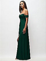 Side View Thumbnail - Hunter Green Off-the-Shoulder Basque Neck Maxi Dress with Flounce Sleeves