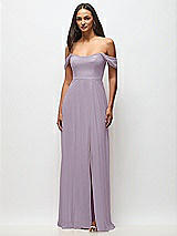 Front View Thumbnail - Lilac Haze Off-the-Shoulder Basque Neck Maxi Dress with Flounce Sleeves