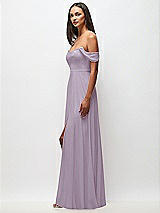 Side View Thumbnail - Lilac Haze Off-the-Shoulder Basque Neck Maxi Dress with Flounce Sleeves