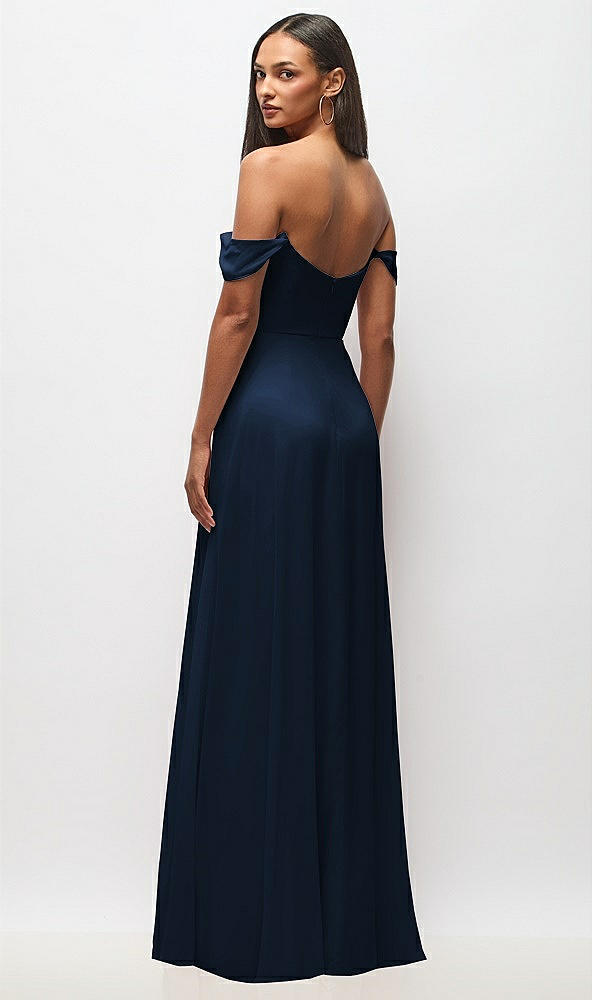 Back View - Midnight Navy Off-the-Shoulder Basque Neck Maxi Dress with Flounce Sleeves