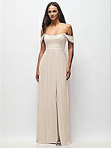 Front View Thumbnail - Oat Off-the-Shoulder Basque Neck Maxi Dress with Flounce Sleeves