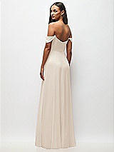 Rear View Thumbnail - Oat Off-the-Shoulder Basque Neck Maxi Dress with Flounce Sleeves