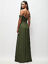 Rear View Thumbnail - Olive Green Off-the-Shoulder Basque Neck Maxi Dress with Flounce Sleeves