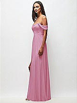 Side View Thumbnail - Powder Pink Off-the-Shoulder Basque Neck Maxi Dress with Flounce Sleeves