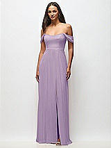 Front View Thumbnail - Pale Purple Off-the-Shoulder Basque Neck Maxi Dress with Flounce Sleeves