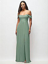 Front View Thumbnail - Seagrass Off-the-Shoulder Basque Neck Maxi Dress with Flounce Sleeves
