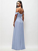 Rear View Thumbnail - Sky Blue Off-the-Shoulder Basque Neck Maxi Dress with Flounce Sleeves