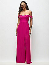 Front View Thumbnail - Think Pink Off-the-Shoulder Basque Neck Maxi Dress with Flounce Sleeves