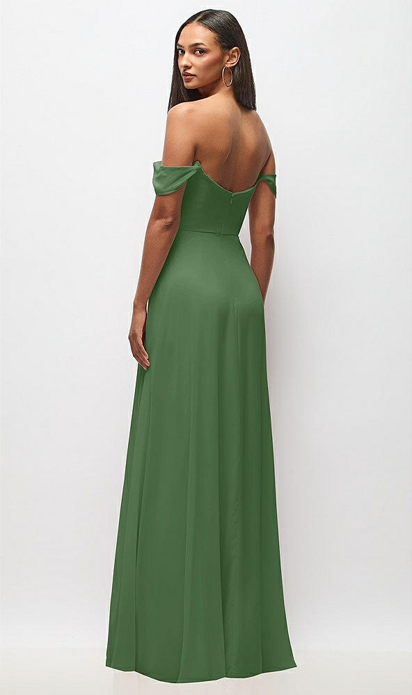 Back View - Vineyard Green Off-the-Shoulder Basque Neck Maxi Dress with Flounce Sleeves