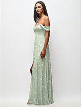 Side View Thumbnail - Vintage Primrose Sage Off-the-Shoulder Basque Neck Maxi Dress with Flounce Sleeves