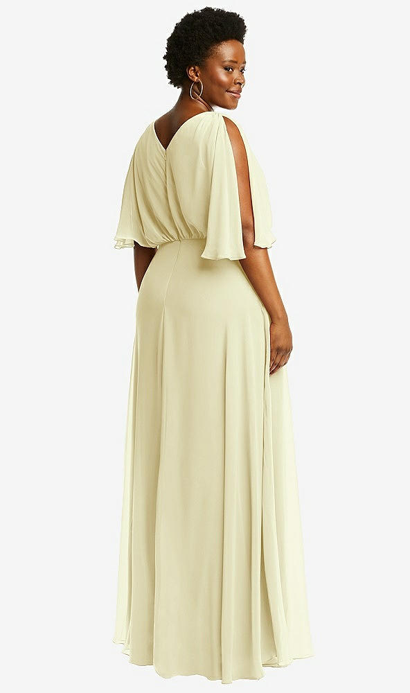 Back View - Butter Yellow V-Neck Split Sleeve Blouson Bodice Maxi Dress