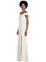 Side View Thumbnail - Ivory Asymmetrical Off-the-Shoulder Cuff Trumpet Gown With Front Slit