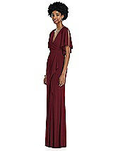 Side View Thumbnail - Cabernet Faux Wrap Split Sleeve Maxi Dress with Cascade Skirt