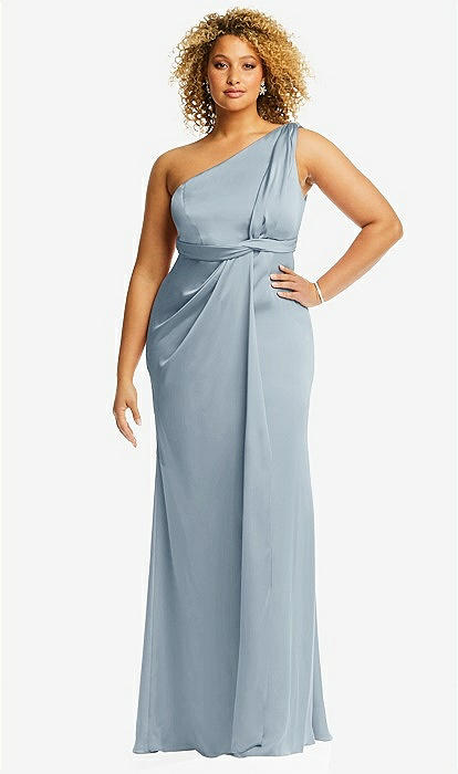 Bridesmaid Dress Dress Styles For Large Bust One-shoulder Draped Twist  Empire Waist Trumpet Bridesmaid Dress In