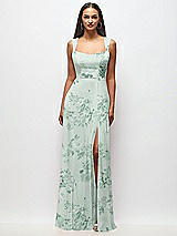 Front View Thumbnail - Mint Green Floral Contoured Wide Strap Sweetheart Maxi Dress
