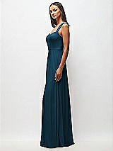 Side View Thumbnail - Atlantic Blue Contoured Wide Strap Sweetheart Maxi Dress