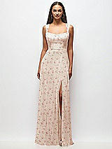 Front View Thumbnail - Coquette Floral Print Contoured Wide Strap Sweetheart Maxi Dress