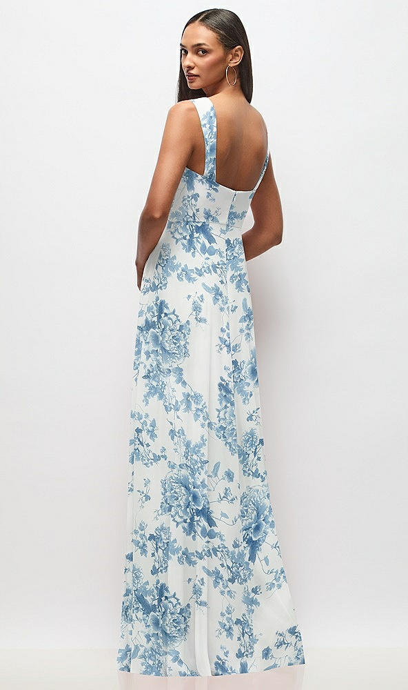 Back View - Cottage Rose Dusk Blue Contoured Wide Strap Sweetheart Maxi Dress