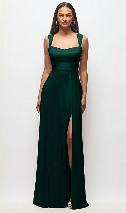 Contoured Wide Strap Sweetheart Maxi Bridesmaid Dress In Evergreen