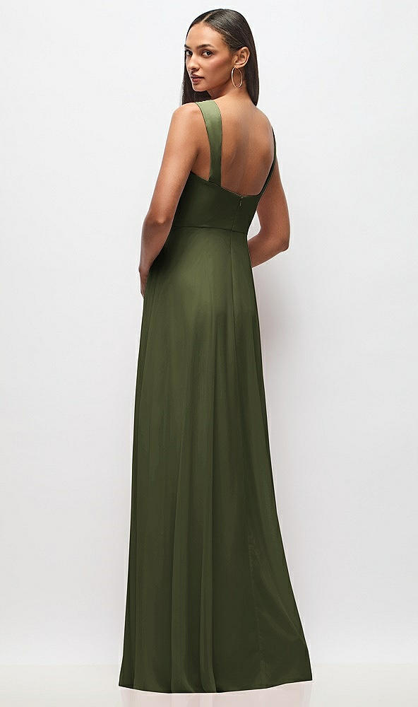 Back View - Olive Green Contoured Wide Strap Sweetheart Maxi Dress